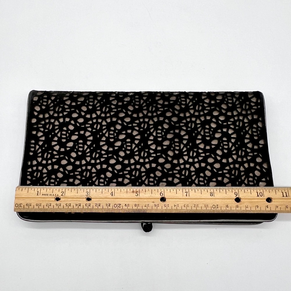St. John Black Laser-Cut Floral Pattern Satchel Clutch - Picture 7 of 8